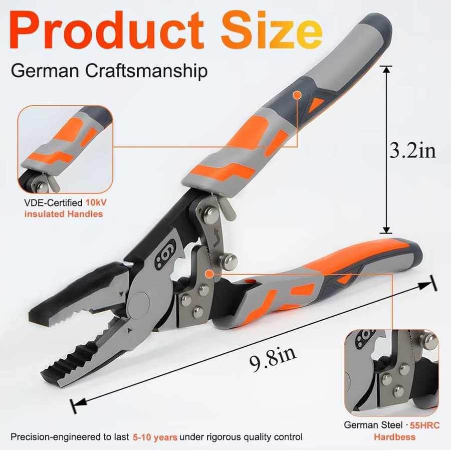 Multifunktionale Stahldrahtzange von WOZOBUY als Spitz-, Diagonal- und Kabelschere in Industriequalität - Bild 3
