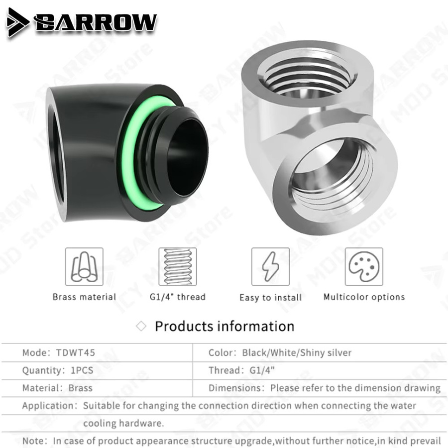 Barrow Wasserkühlung Messing Fittings Barrow Winkelstücke 45 Grad oder 90 Grad G1/4 Innengewinde Schwarz - Bild 1
