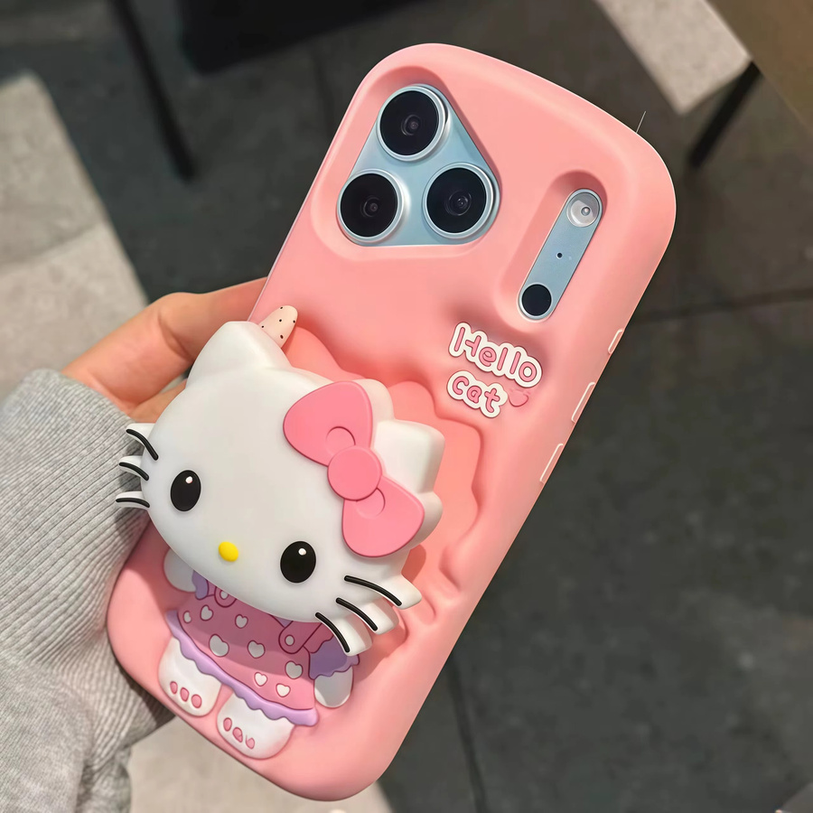 Sanrio Hello Kitty Handyhülle mit 3D Head Grip Tok in Pink für iPhone 11 bis iPhone 17 Pro Max Plus Air - Bild 4