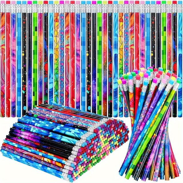HB Bleistifte mit Radiergummispitze aus Holz in Multicolour für Schreiben, Zeichnen und Skizzieren - Bild 1