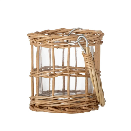 Bloomingville Teelichthalter Marjaneh aus Glas und Rattan, Transparent, Höhe: 10 cm