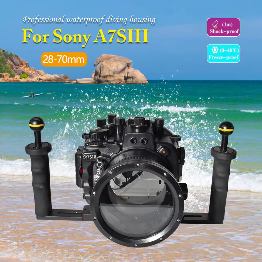 Seafrogs Unterwasserkamera Tauchgehäuse aus Aluminiumlegierung mit Blitz-Tablett und Dome Port für Sony A7SIII, Schwarz - Bild 2
