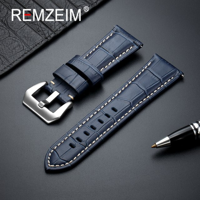 REMZEIM Uhrenarmband Leder, Bambus-Knotenmuster, Edelstahl, Schwarz, Herren - Bild 1