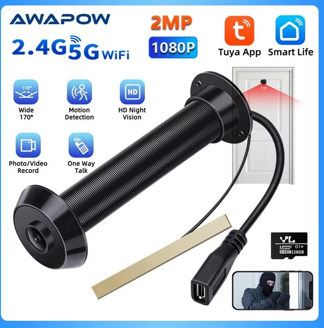 Awapow Tuya Smart Gucklochkamera in Schwarz mit 1080P Auflösung, 2,4G & 5G Wifi, Bewegungserkennung und Nachtsicht - Bild 1