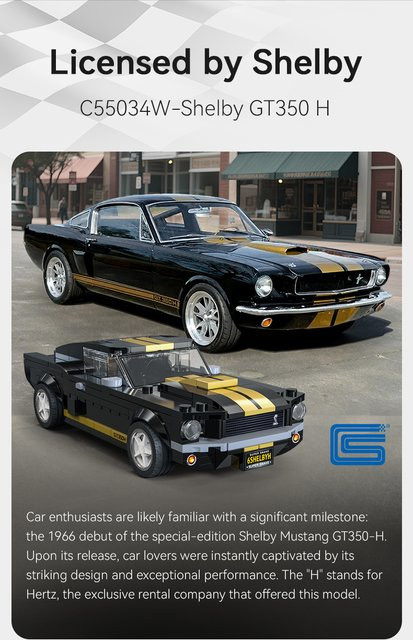 CaDA Shelby GT350 Baustein-Set im Maßstab 1:24, schwarzes Retro-Muscle-Car für Auto-Enthusiasten - Bild 1