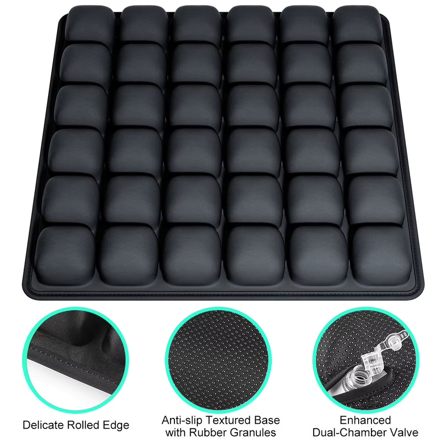 VKTECH Ergonomisches 3D-Luftkissen in Schwarz, verstellbares aufblasbares Sitzkissen und Rückenstützkissen zur Druckentlastung für Auto, Bürostuhl oder Rollstuhl - Bild 3