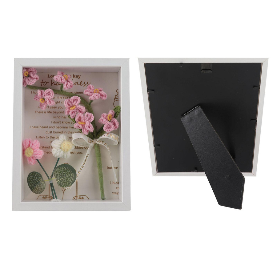 Handgefertigter Blumen-Fotorahmen mit künstlichem Häkel-Blumenstrauß als dekoratives Ornament für deine Heimdekoration - Bild 2