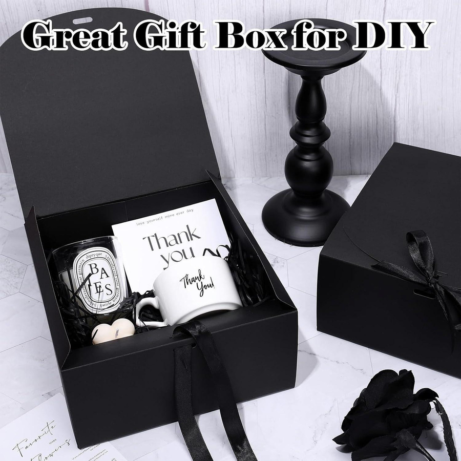 12er Set WTEMPO Geschenkboxen aus Kraftpapier mit Schleife, Schwarz, B/T/H: 20,32 x 20,32 x 10,16 cm - Bild 2
