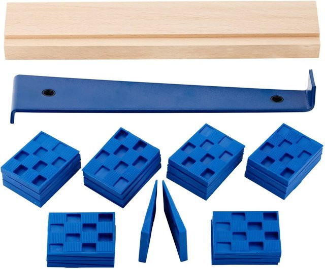 LUX-TOOLS Parkett- und Laminatverlege-Set aus Kunststoff in Blau mit Pull-Bar, Abstandskilen und Schlagklotz - Bild 1