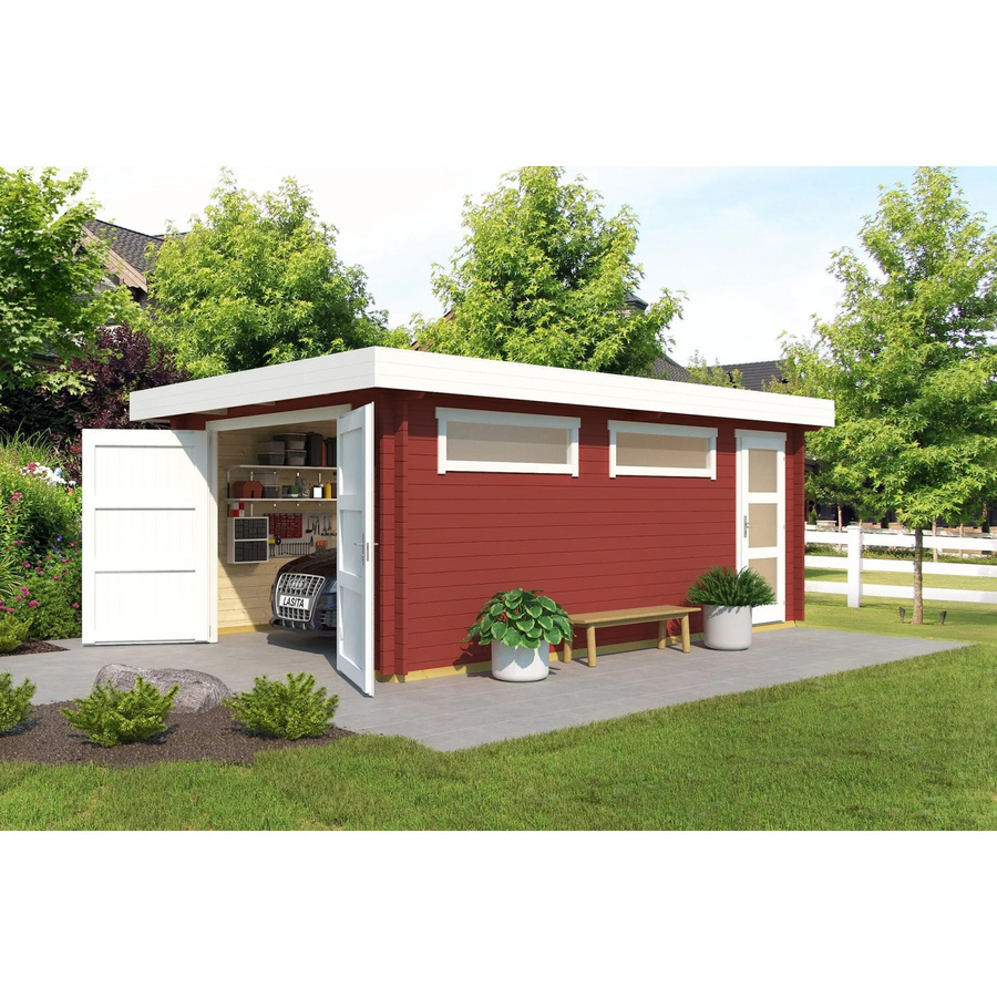 Blockgarage Lasita Maja Canberra aus Holz in Rot mit Außenmaß B: 422,7 cm x T: 600 cm - Bild 3