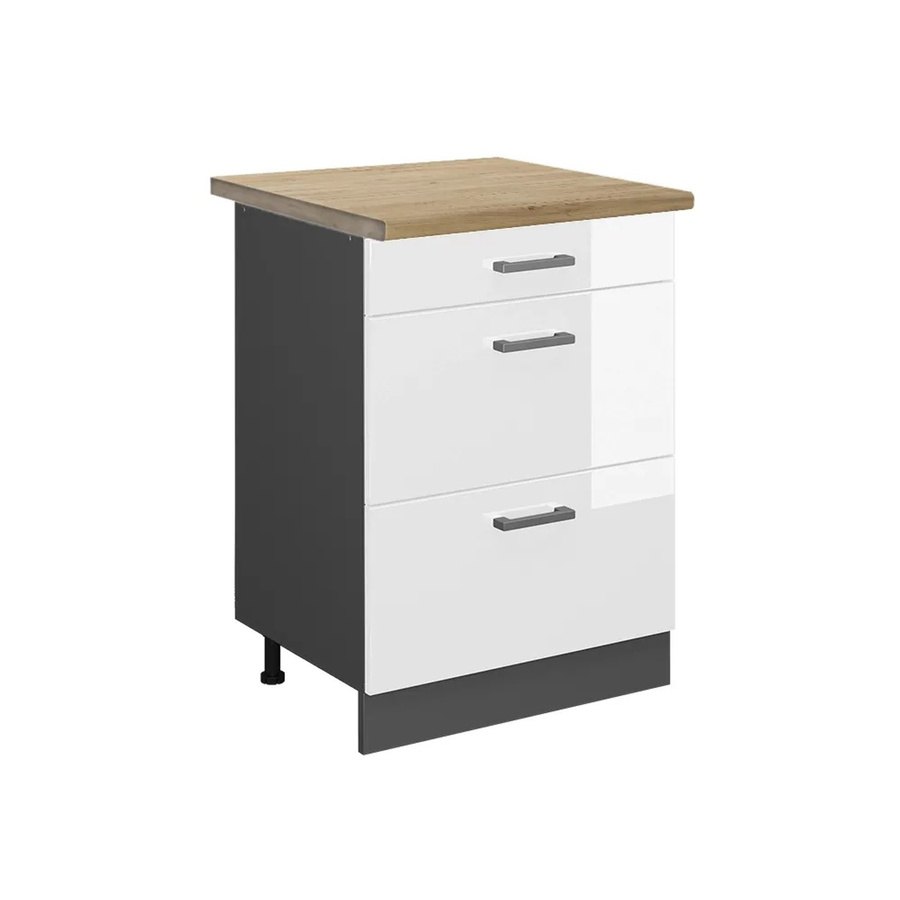 Vicco Küchenunterschrank R-Line Weiß Hochglanz Anthrazit mit Schubladen und Eiche Optik B: 60 cm, H: 81,6 cm, T: 60 cm - Bild 2