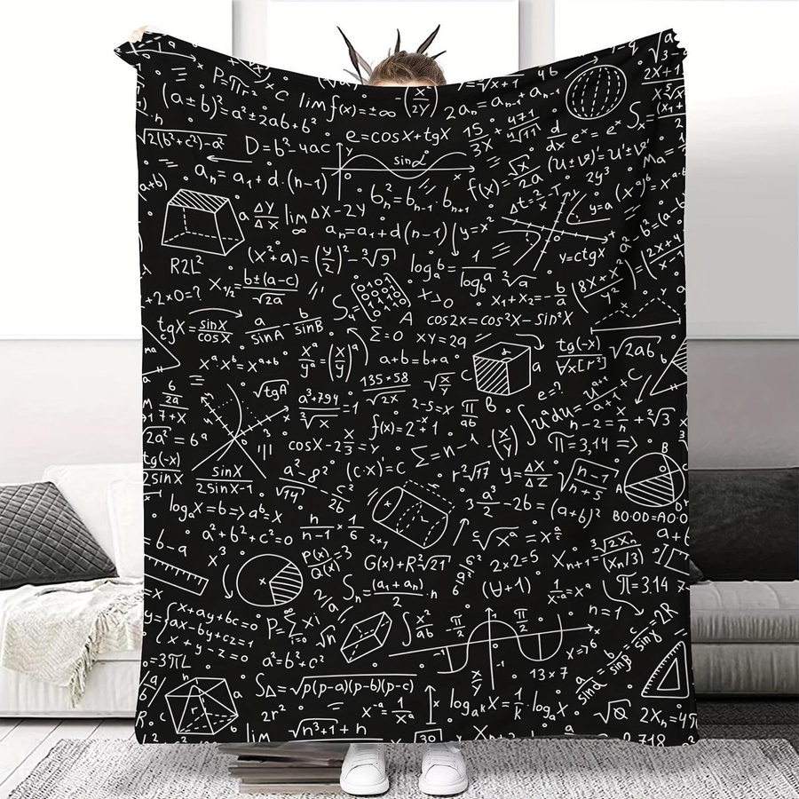 Silent Wave Kuscheldecke mit mathematischem Gleichungs-Design aus Samt und Flanell, Mehrfarbig, B/B: 100 x 150 cm - Bild 4
