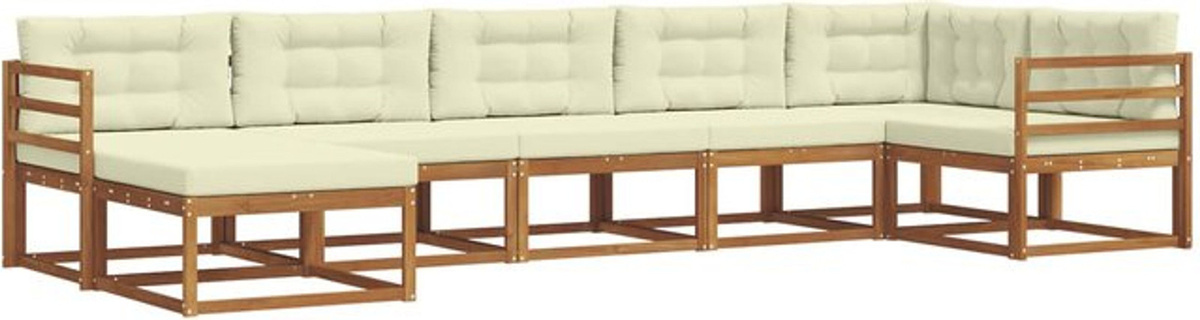 Modernes 7-teiliges Outdoor-Sofagarnitur Loungemöbel Set von vidaXL aus Akazie mit Kissen in Natur und Beige - Bild 1