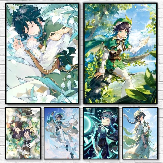 Kayou Genshin Impact Venti Poster Vintage Wandkunst aus Papier in Mehrfarbig - Bild 1