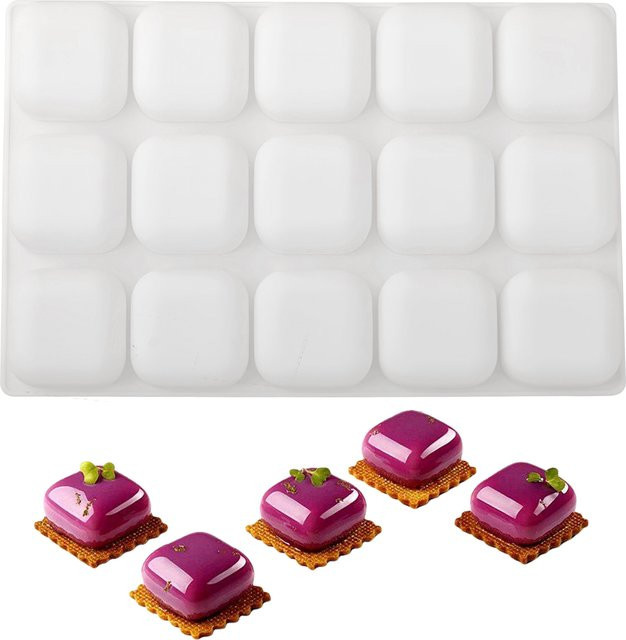 Meibum Quadratische Silikonform für Mousse-Kuchen und Schokoladen-Desserts, 15-fach, Weiß - Bild 1