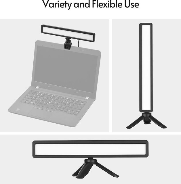 Andoer LED-Videokonferenz-Leuchte mit 3 Farbtemperaturen und USB-Anschluss, Schwarz - Bild 1