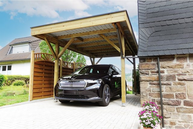 LENNECARport Einzelcarport Hockenheim mit Flachdach und moderner Holzkonstruktion - Bild 1