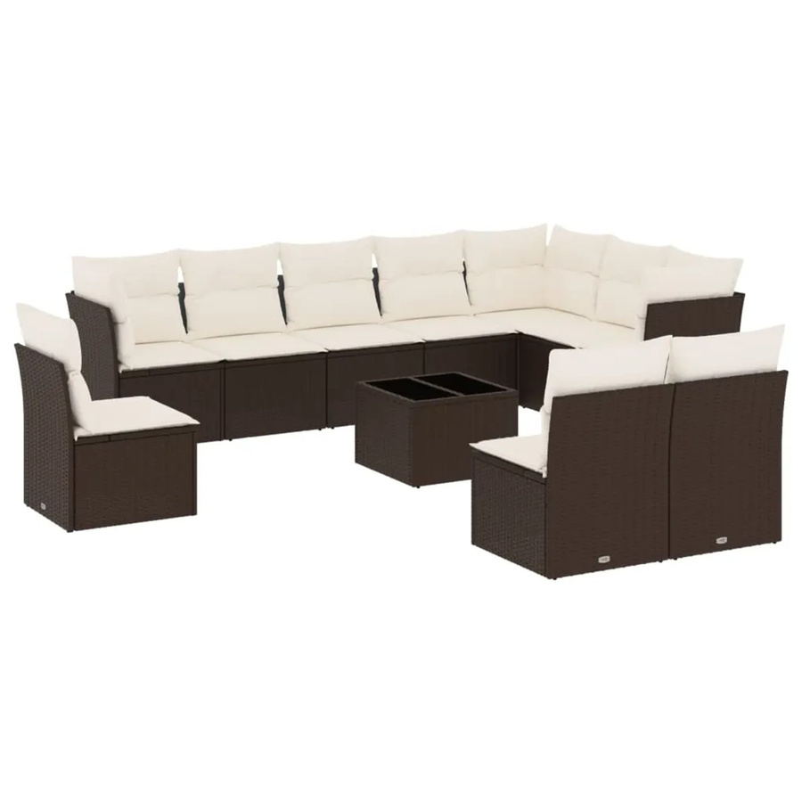 vidaXL 11-teilige Garten-Sofagarnitur in U-Form aus braunem Polyrattan mit UV-beständigen Kissen und Metallgestell - Bild 2