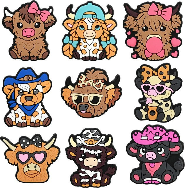 giantkoala Cowboy Highland Cattle Schuh-Charms, PVC, Mix - Bild 1