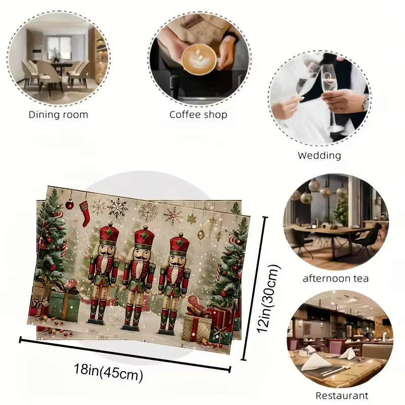 VIKAMA 4-teiliges Weihnachts-Tischset mit Nussknacker-Motiv in Rot, Grün und Gold - Bild 6
