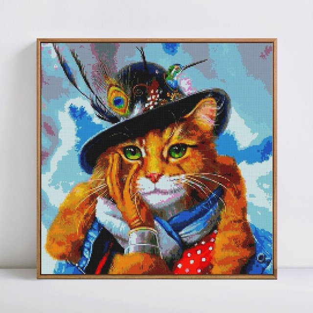 FIYO 5D DIY Diamantmalerei Katze als Strassbild mit quadratischen Steinen in Schwarz und Multicolour, Breite: 30 cm, Höhe: 30 cm - Bild 1