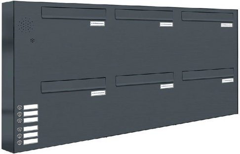 AL Briefkasten-System für 6 Parteien mit Zaundurchwurf, grau, B/H/T: 130,0 x 68,4 x 11,6 cm - Bild 1