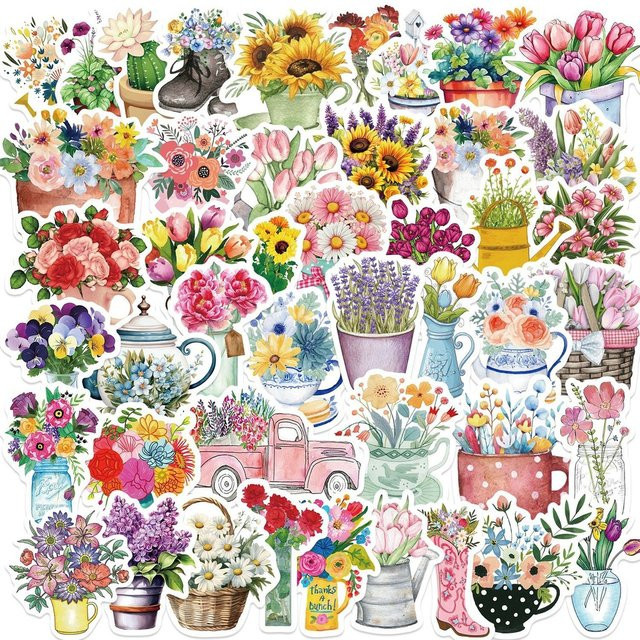 100 Stück wasserfeste Blumenmädchen Aufkleber in Multicolour für deine DIY-Dekoration von AnimeWorlds Store - Bild 1
