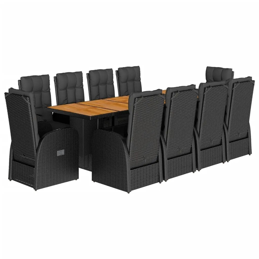 vidaXL 11-tlg. Garten-Essgruppe Modell 45 aus schwarzem PE-Rattan und Akazienholz mit Kissen - Bild 2