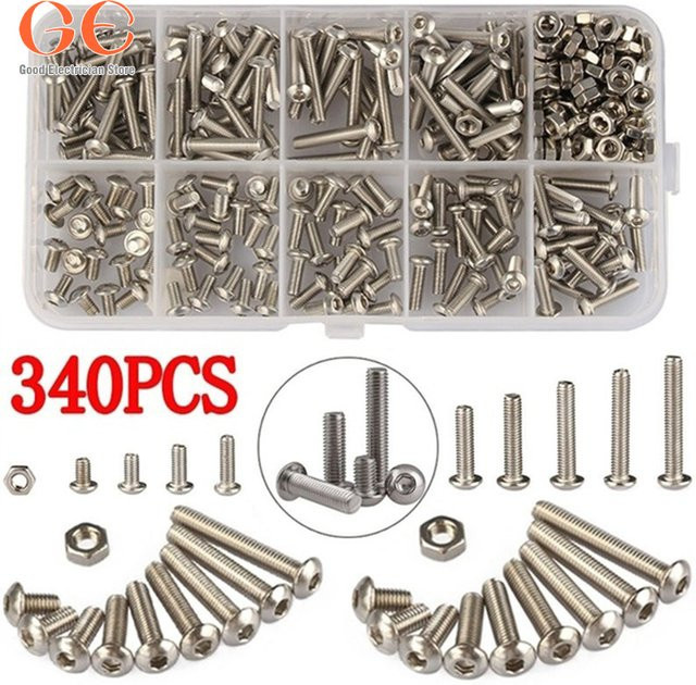 340-teiliges M3 Edelstahl Innensechskantschrauben und Mutter Set in Silber mit Aufbewahrungsbox - Bild 1