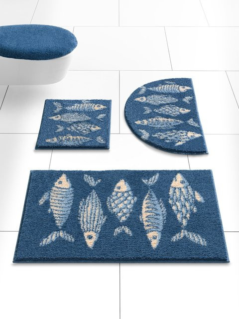Rutschhemmende Badematte Fisch in Blau oder Beige aus 100% Polyacryl, für Fußbodenheizung geeignet - Bild 1