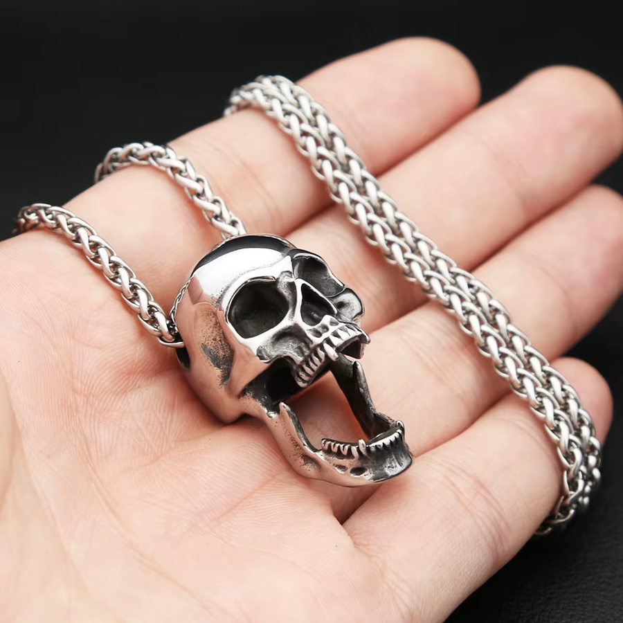 owlucky Halskette Edelstahl, Schädel Flaschenöffner, Silber, Unisex - Bild 2
