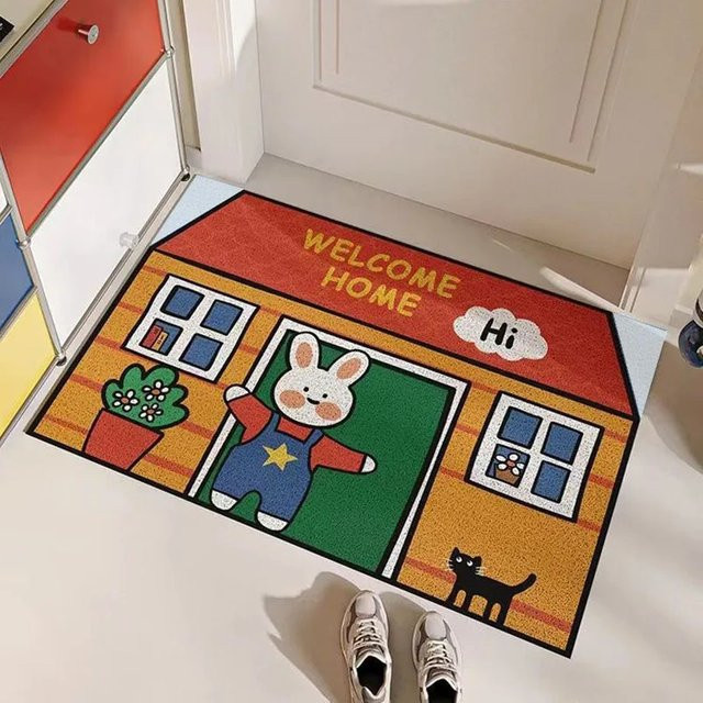 VIKAMA Cartoon Rabbit Cottage Fußmatte, rutschfest und dekorativ, Mehrfarbig, B: 60 cm, T: 40 cm - Bild 1