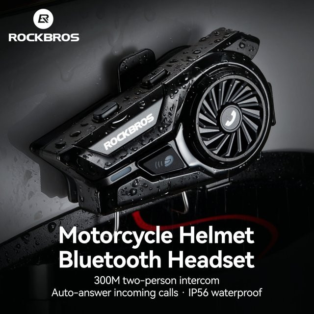 ROCKBROS Motorradhelm-Headset in Schwarz mit Bluetooth 6.0, wasserdichtem Moto-Interphone und 1000 mAh Akku - Bild 1