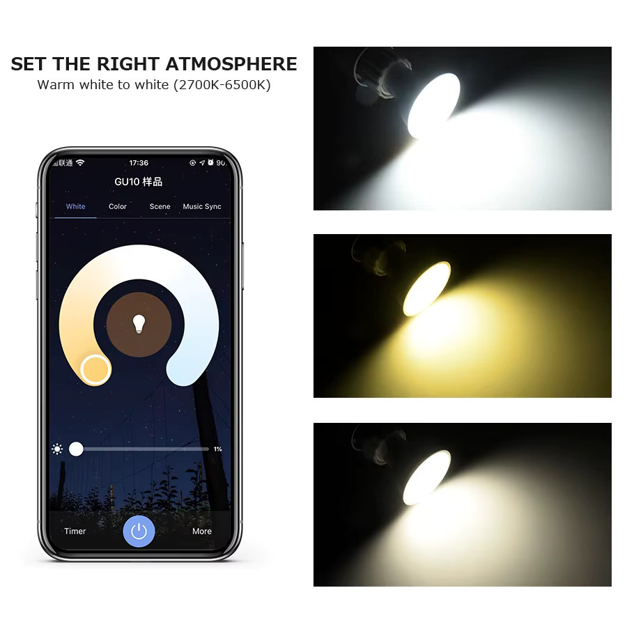 Globvat Tuya Smart WiFi GU10 LED-Strahler mit Sprachsteuerung über Alexa und Google Assistant, Farbe: Weiß - Bild 3