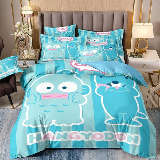 Sanrio Hangyodon Bettwäsche-Set aus Mikrofaser, Blau, B/H: 135 x 200 cm - Bild 1