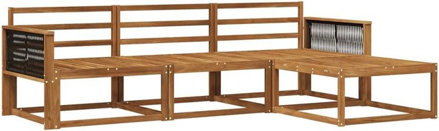vidaXL Outdoor-Sofagarnitur aus Massivholz Akazie in Braun, 4-teiliges L-Shape Set mit Hocker und Mittelsofas - Bild 1