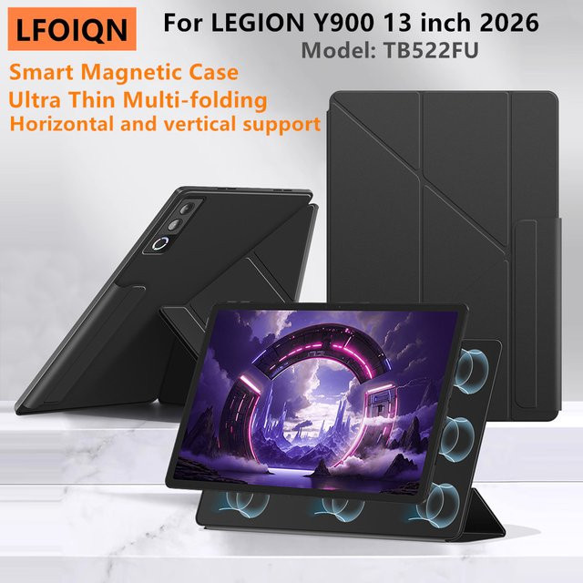LFOIQN Magnetische Smart Cover Hülle für Lenovo Legion Y900 13 Zoll Tablet, Ultradünn, Farbe: Schwarz - Bild 1
