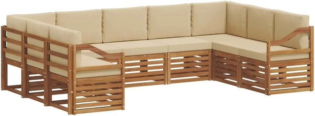 vidaXL Sofagarnitur 9-teilig aus Massivholz Akazie in Natur und Beige, U-Form mit Sitz- und Rückenkissen - Bild 1