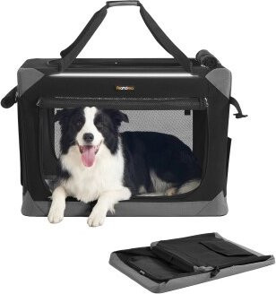 FEANDREA Hundebox faltbar aus Oxford-Gewebe mit 4 Türen und Griffen, Schwarz-Grau - Bild 1