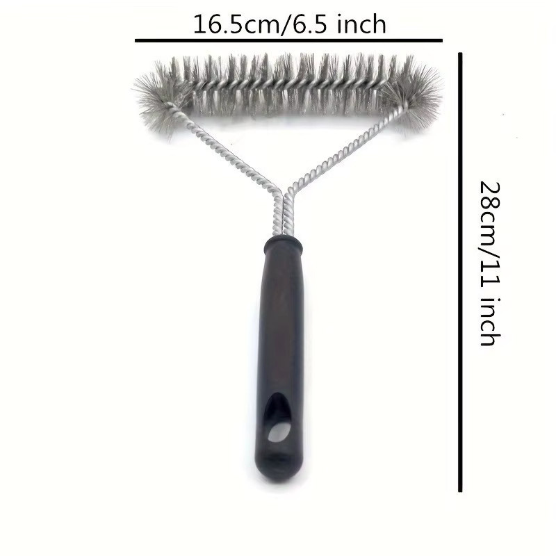 Edelstahl Grillreiniger mit langem Griff und Y-förmiger Lockenbürste in Silber, B/T/H: 28,0 x 16,5 x 0 cm - Bild 3