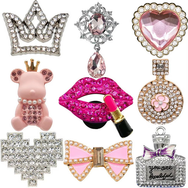 Schuhclips Metall, Krone, Lippenstift, Parfüm, Bär, Herz, Schleifen, Damen und Mädchen - Bild 1