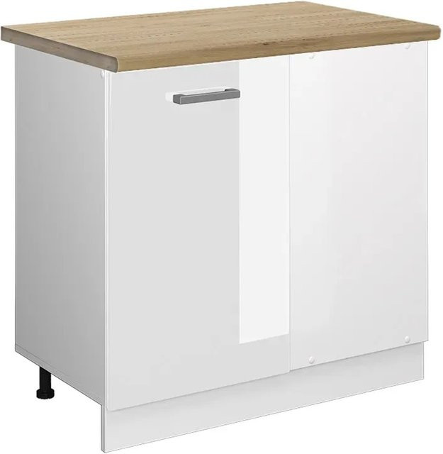 Vicco R-Line Eckunterschrank für die Küche in Weiß Hochglanz und Eiche, B/T/H: 86 x 60 x 81,6 cm - Bild 1