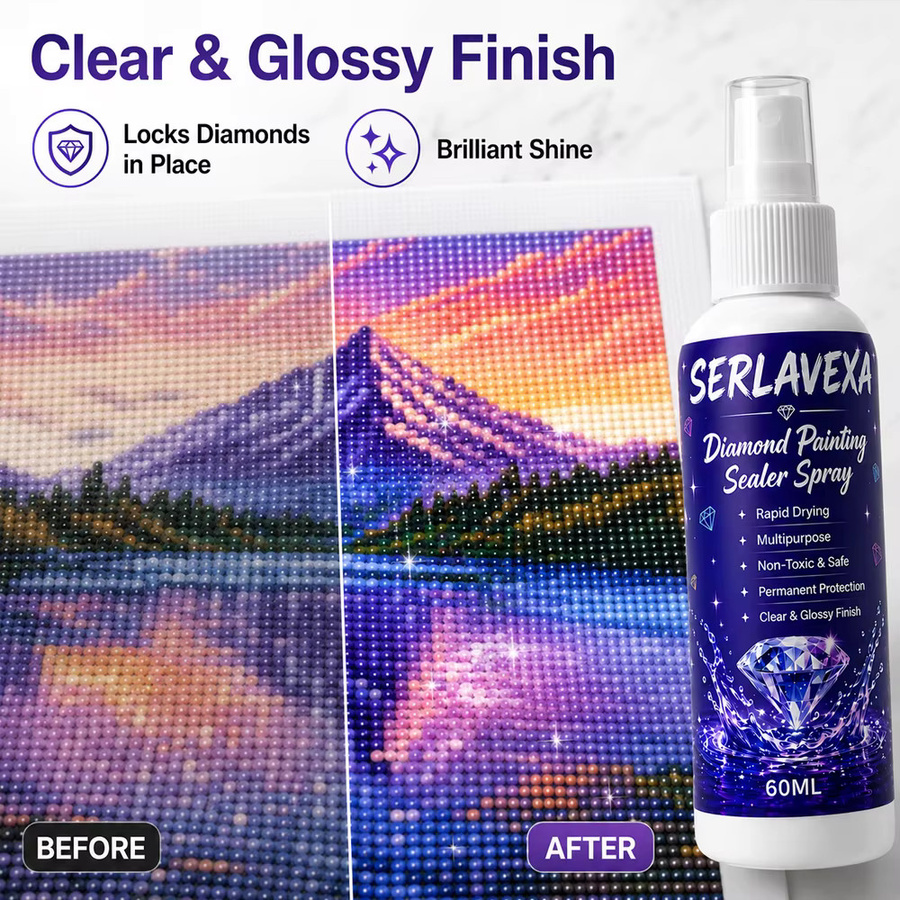 SERLAVEXA Diamantmalerei-Versiegelungsspray im 3er-Set, 60 ml pro Flasche, transparenter Bastelkleber-Spray für Kunstperlen und Puzzle-Fixierer - Bild 3
