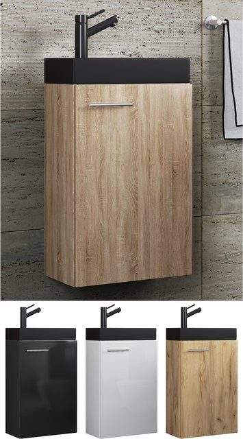 VCM Slito-BL 2-tlg Badmöbel Set für das Gäste WC mit Keramik-Waschbecken und Waschbeckenunterschrank, Wandmontage - Bild 1