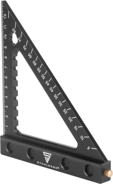 STAHLWERK Winkeldreieck aus Aluminium mit Anschlag und Markiernadel in Schwarz - Bild 1