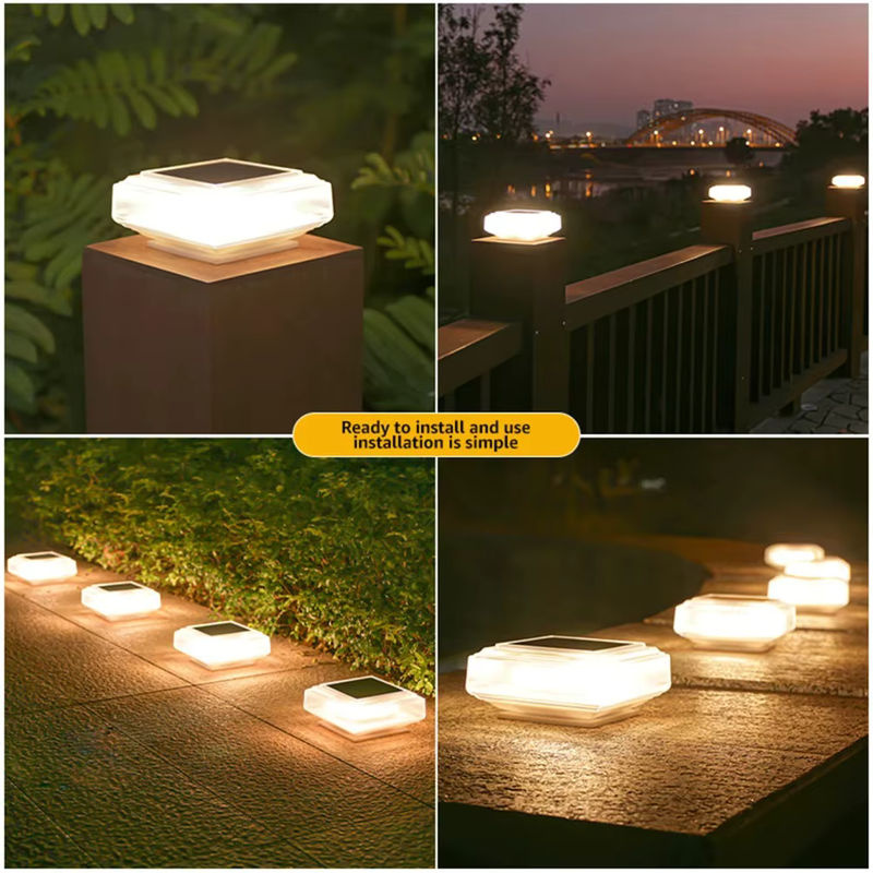Solar Post Lichter mit klarem Lampenschirm und warmem Licht, wasserdichte Solar-Zaunleuchten für Garten und Terrasse, quadratische Solar-Laterne für den Außenbereich - Bild 5