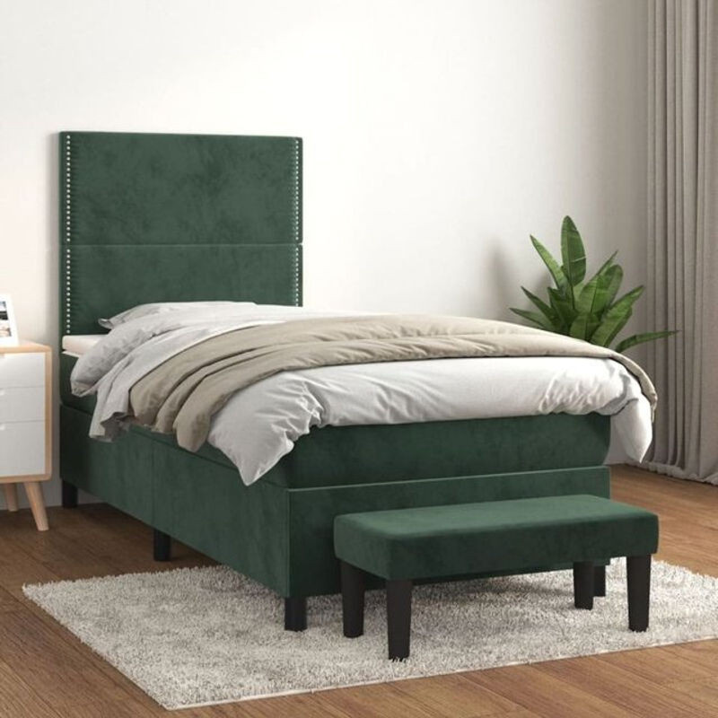 vidaxl Boxspringbett mit Matratze aus Samt in Dunkelgrün B/T/H: 90 x 200 cm - Bild 1