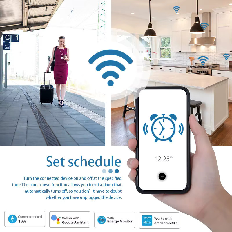 Szaoju Smart WLAN Steckdose mit Stromzähler und Timerfunktion, Tuya SmartLife App-Steuerung, kompatibel mit Alexa und Google Home, Weiß - Bild 2
