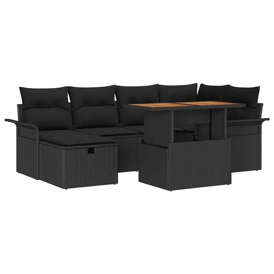vidaXL 7-teiliges Garten-Sofa-Set aus Poly Rattan mit Kissen in Schwarz für Garten, Balkon und Terrasse - Bild 2