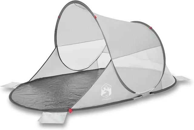 vidaXL Pop-Up Strandzelt aus Polyester, Grau, B/T/H: 125 x 125 x 90 cm - Bild 1